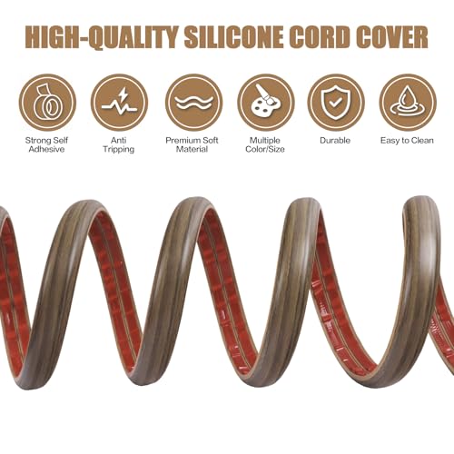 Floor Cord Cover Self Adhesive Cord Hider,3.3FT Cable Management, Extension Strip Protector for Wires, Prevent Cable Trips for Offices, Gyms, Exhibitions Cavity:0.3"(W) x0.28(H) Woodsmokedbrown - color: Wood smoked brown, size: 0.78" x 3.3'