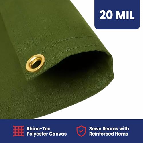 Tarps Now 10x12 ft Waterproof Canvas Tarp| 20 MIL Heavy Duty, Water Resistant, Tear Resistant, Reinforced Edges, Brass Grommets| Ideal for Construction, Trucking, Manufacturing, Camping – Olive Color - size: 10' x 12'