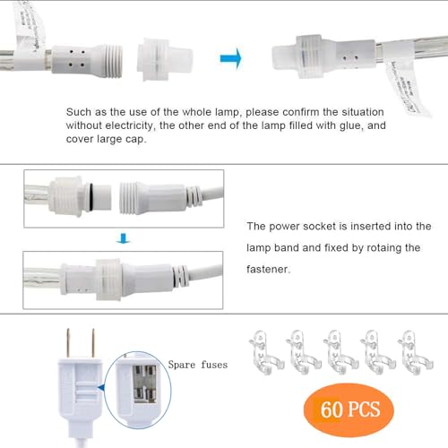 200ft LED Rope Lights Outdoor, 1440 LED Flexible Tube Lights with 8 Modes, Waterproof LED Rope Lighting for Outside Garden Patio Bedroom Party Pool Fences Indoor Outdoor Christmas Decor (White & Blue) - color: White & Blue, size: 200ft