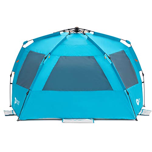 Easthills Outdoors Instant Shader Enhanced Deluxe XL Beach Tent Easy Set Up 4-6 Person Popup Sun Shelter 99" Wide for Family UPF 50+ Double Silver Coating with Extended Zippered Floor Pacific Blue - color: Instant Shader Enhanced -Pacific Blue