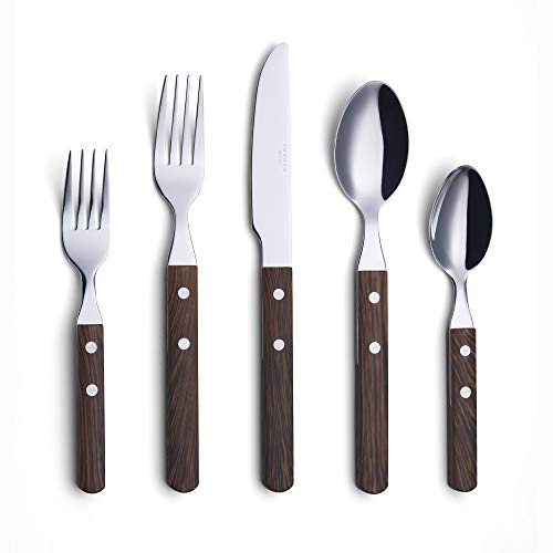 ANNOVA 20 Piece Silverware Set, Service for 4, Stainless Steel Retro/Rivet Walnut Wood Tableware Kitchen Flatware Set Utensils, Includes Dinner Knives, Forks, Spoons, Salad Forks & Dessert Spoons - color: Walnut/Wood 303, size: 20 Pieces