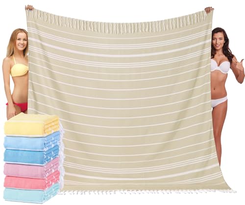 Giant Turkish Beach Towel Blanket 85x75 Cotton XXL Extra Large Oversided Bath Pool Blankets XL Huge Bed Sand Free Throw Towels Picnic Outdoor Big Quilt Necessities Cloud Gifts for Adult Beige - color: Beige, size: XXL(85×75 in,215×190 cm)