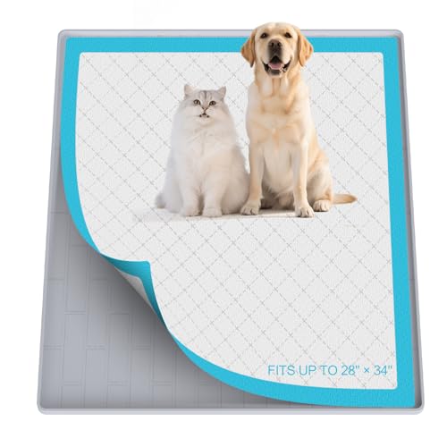 Pee Pad Tray Holder for Dogs,Non-Slip Silicone Dog Puppy Pad Holder,34 x 28 Inch Puppy Potty Training Pads,No Spill Raised Lip High Edge,Portable, Leak-Proof Mat Trays for Indoor Floor Protection - color: Light Gray, size: 34"L x 28"W