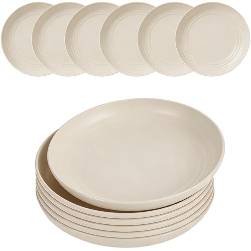 Wheat Straw Plates Unbreakable Dinner Plates Set of 6, Reusable Lightweight Plastic Plate for Camping Kitchen, Microwave and Dishwasher Safe (Beige) - color: 6 Beige