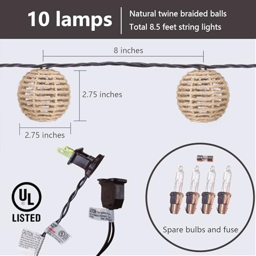 Outdoor-String-Lights-Waterproof, Boho String Lights for Patio, Garden, Porch, Balcony, Gazebo Decorative (Twine Ball) - style: Twine Ball