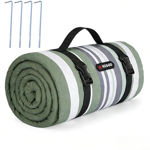 HX&OD Outdoor Picnic Blanket Extra Large, 80''*80' Waterproof Picnic Mat with Stakes Foldable Camping Blanket Portable with Carry Strap for Beach Mat (Green, 80''*80'') - color: Green, size: 6'8" x 6'8" (Square)