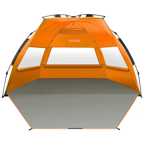 OutdoorMaster Beach Tent Sun Shelter for 3-4 Person, Pop Up Beach Tent Easy Setup with Sandbags, Portable Sun Shade Canopy with Carrying Bag for Beach & Outdoor, UPF50+ UV Protection, Family Size - color: Orange, size: X-Large