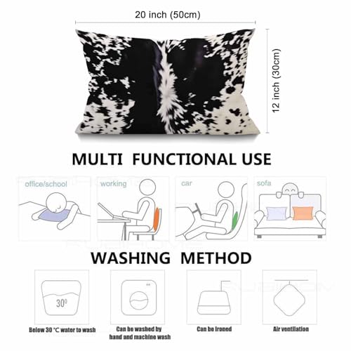 Smooffly Farmhouse Pillow Covers Cowhide Print 12" x 20" Farmhouse Rustic Décor Lumbar Pillow Covers Black & White Cow Spots Pattern Printed Housewarming Gifts Family Room Décor - color: Swn05