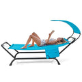 Tangkula Hammock with Stand Included, Heavy Duty Outdoor Hammock with Adjustable Canopy, Rustproof Metal Stand, Pillow, Storage Pocket, Hammock Bed with Stand for Backyard Lawn Poolside (Blue) - color: Blue
