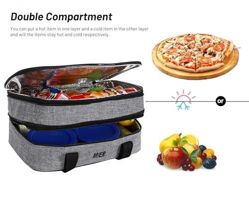 MIER Insulated Double Casserole Carrier Thermal Lunch Tote for Potluck Parties, Picnic, Beach, Fits 9 x 13 Inches Casserole Dish, Expandable by Mid Zipper, Gray - color: Gray