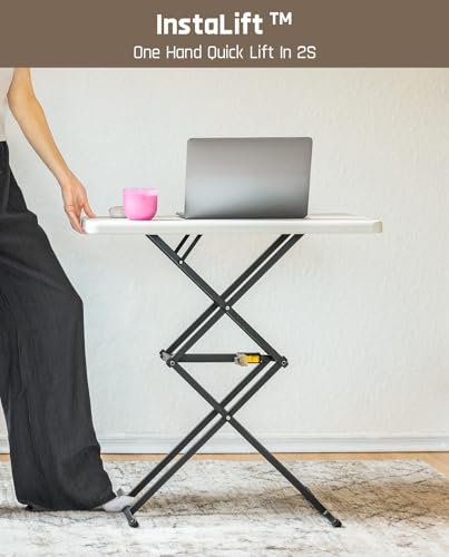 FanttikOutdoor Folding Table 2-Second One-Hand Height Adjustment, 3 Settings, Ultra-Thin 3.2" Fold, No Assembly, TV Tray Laptop Desk 28 inch, 1 Pack, White Zeta X1 Pro - color: Granite White