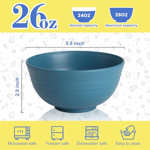 Wheat Straw Bowls, 26 OZ Cereal Bowls Set of 6, Unbreakable Salad and Soup Bowls for Kitchen, Microwave & Dishwasher Safe Bowl Set, Plastic Camping Bowl - Multi - color: Multicolor, size: 26 Oz