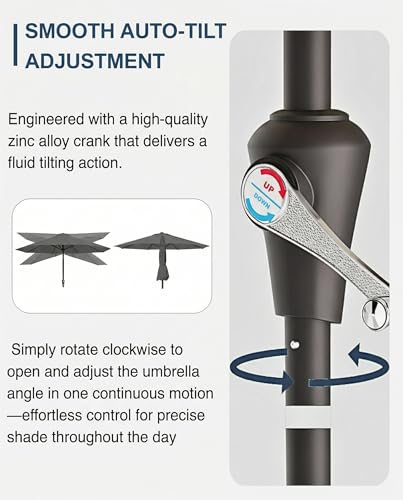 PatioKingdom Auto-Tilt 9FT Patio Umbrella Outdoor with 8 Sturdy Fiberglass Ribs,Market Table Umbrella for Pool,Backyard,Deck and Garden - color: Gray, size: 9FT