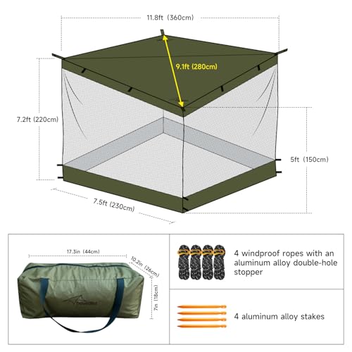 Hammock Screen House with 2 Openings, Lightweight Camping Tarp Tent Mosquito Net for Camping, Picnics, Backyard and Backpacking - color: Screen House-army
