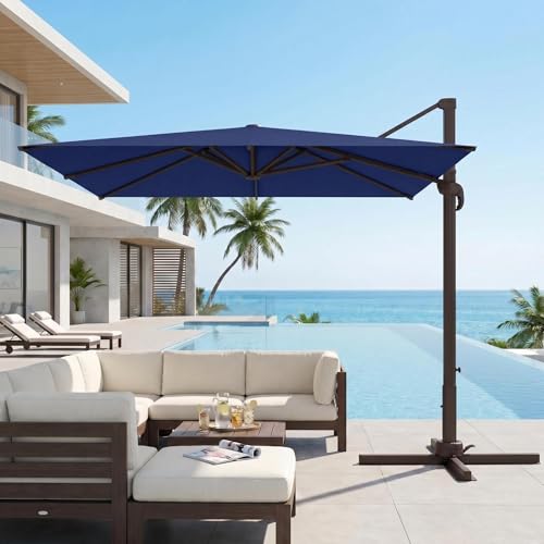Kingdura 10' X 10' Cantilever Patio Umbrella, Large Square Aluminum Outdoor Offset Umbrella with 360-degree Rotation, 4 Position Tilt, UV Protection for Pool Deck Garden Patio (Navy blue) - color: Navy blue, size: 10x10 FT (No Base)