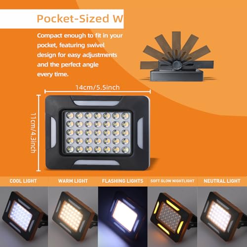 Solar Portable Camping Lights with Strong Magnets, dimmable, Solar Rechargable Camping Lantern, IP67 Waterproof, 5 Light Modes Portable Flood Light, Work Lights for Indoor Outdoor