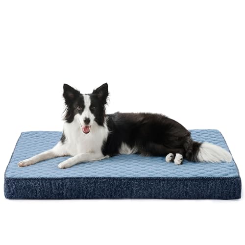 JOEJOY Orthopedic Dog Bed for Large Dogs, Washable Dog Crate Bed Large Sized with Removable Cover, Egg Memory Foam Big Pet Beds, Blue, 35"x22" - color: Blue, size: L(35"x22")