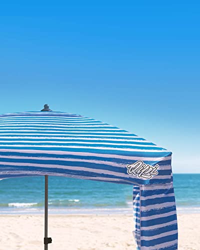 Qipi Beach Cabanas for Sand, Beach Canopy with Sandbags & Side Wall for Family, Easy Set Up Sun Shelter, UPF 50+ UV Protection with Roof Vent - color: 6' x 6' Blue Stripes with Changing Room