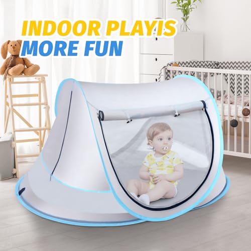 Baby Beach Tent, Pop Up Toddler Travel Bed for Boys or Girls, Sun Shade for Toddler Camping, Infant Portable Sun Shade, Summer Beach Baby - style: Gray Baby Tent