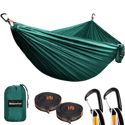 NATUREFUN Ultra-Light Travel Camping Hammock | 300kg Load Capacity,Breathable,Quick-Drying | 2 x Premium Carabiners,2 x Nylon Slings Included | Outdoor Indoor Garden - color: Dark Green, size: 300x200cm