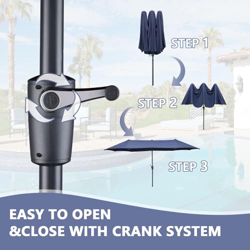 13Ft Large Patio Umbrella with Base Outdoor Double-Sided Market Extra Large Table Umbrella Easy Crank for Yard, Poolside, Deck-Navy Blue - color: Navy Blue, size: 13FT Umbrella+Base