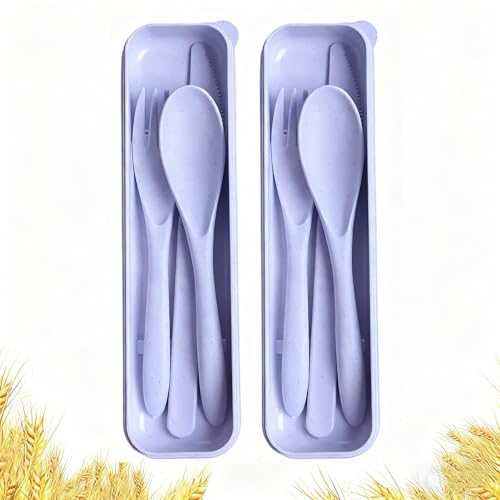 Utensil set Travel Silverware with Case, 2 Sets Reusable Utensils Set with Case, Wheat Straw Utensils for Lunch Box Accessories, Camping Utensils for Work Lunch or Daily Use (Purple) - color: Purple
