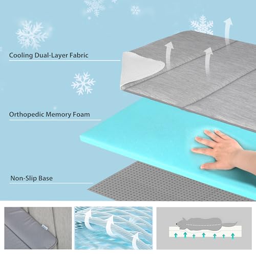 Cooling Dog Mat Q-Max>0.5 - Rapid Cooling Tech, Thin Breathable Crate Pad, Portable Washable Summer Mat, Chill Soothing Fabric - 35"x23" Large Dog, Grey - color: Grey, size: 35"L x 23"W x 0.8"H