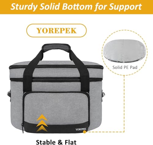YOREPEK 2 Layer Slow Cooker Carrier, Compatible with 6, 7, 8 Quart Crock-Pot, Insulated Large Slow Cooker Travel Bag with Bottom Pad Lid Fasten Straps, for Family Gathering Potluck, Gifts for Women - color: Gray