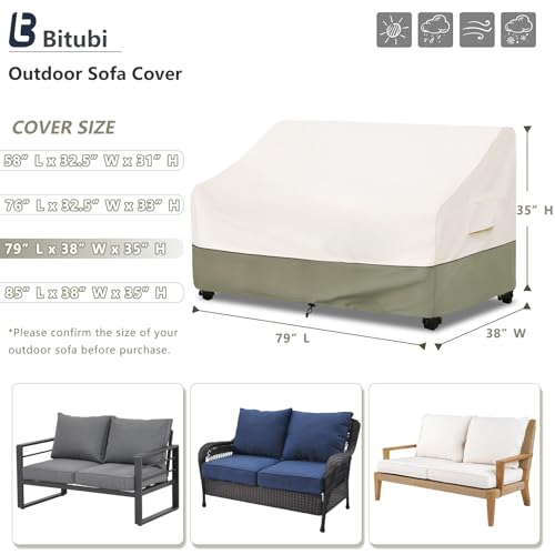 Bitubi Waterproof Patio Sofa Cover, Heavy Duty 3-Seater Outdoor Couch Cover Size Up to 79W x 38D x 35H Inches, Lawn Patio Furniture Covers with Air Vent (Beige) - color: Sofa-beige, size: 79"w X 38"d X 35"h