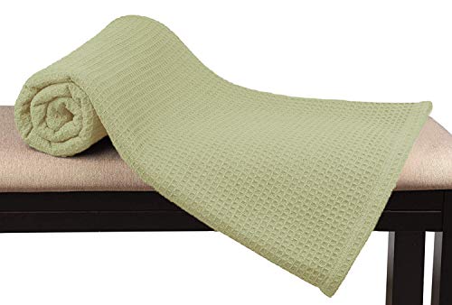 Glamburg 100% Cotton Thermal Twin Blanket, Breathable Waffle Blanket, All Season Sage Green - color: Sage Green, size: Twin (60"x90")