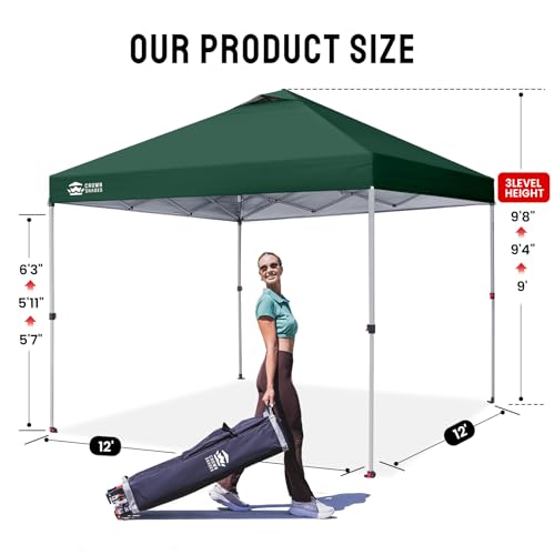 CROWN SHADES 12x12 Pop Up Canopy Outside Canopy, Patented One Push Tent with Wheeled Carry Bag, Bonus 8 Stakes and 4 Ropes, Forest Green - color: Forest Green, size: 12x12