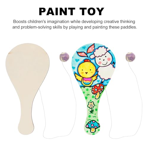 Garneck 6pcs Wooden Paddle Ball with String: DIY Blank Paddle Rackets - Unfinished Painting Graffiti for Kids Crafts Fun Party Favor Family Paddleball Game