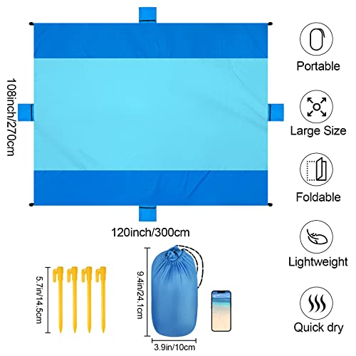 ACH Beach Blanket Waterproof Sandproof Extra Large Beach Mat Oversized 120"×108" Portable Lightweight Outdoor Family Mat for Indoor Outside Picnic Camping Hiking Travel - color: Dark Blue