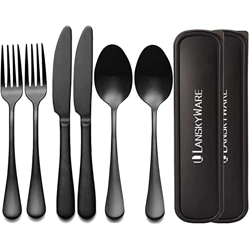 Portable Utensils Set with Case,Reusable Office Flatware Set,Healthy Travel Cutlery Set Stainless Steel 2 Fork, 2 Spoon,2 Knife Cutlery Ideal for Travel, Lunch Box and Camping (Black 3 PCs-2 Sets) - color: Black - 3 PCs - 2 Sets