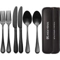 Portable Utensils Set with Case,Reusable Office Flatware Set,Healthy Travel Cutlery Set Stainless Steel 2 Fork, 2 Spoon,2 Knife Cutlery Ideal for Travel, Lunch Box and Camping (Black 3 PCs-2 Sets) - color: Black - 3 PCs - 2 Sets