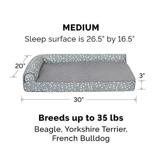 FurHaven Supportive Cooling Memory Foam L Chaise Dog Bed with Washable & Removable Cover - Plush & Almond Print - Gray Almonds, Dogs Up to 35 lbs - Medium - color: (Plush & Almond Print) Gray Almonds, size: Medium