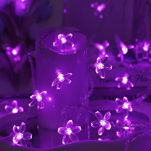 Cute Flower String Lights, USB & Battery Lighted Decorative Fairy Cherry Blossom Indoor Bedroom Tree Branches Hanging, Novelty Floral Lamp for Christmas Easter Wedding Party Birthday Decor (Purple) - color: 10ft Purple Flower Lights