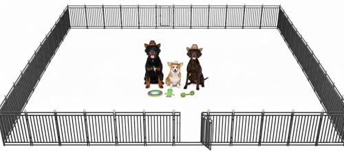 Dog Fence Outdoor Indoor, 47" Inch Height 48 Panels Dog Playpen for Large/Medium/Small Dogs Metal Dog Pen for Yard Camping and RV | Black-Silver - size: 47"Height, style: 48 Panels