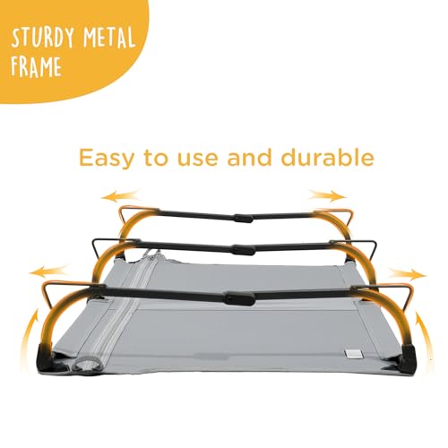CANINE CANYON Daisy Cot, Large Foldable Elevated Dog Bed, Portable Raised Outdoor Folding Dog Cot, Cooling, Chew Proof, Waterproof, Heavy Duty Up to 160 lbs for Camping/Home, Grey, 43"x 27"x7" - color: Gray, size: Large