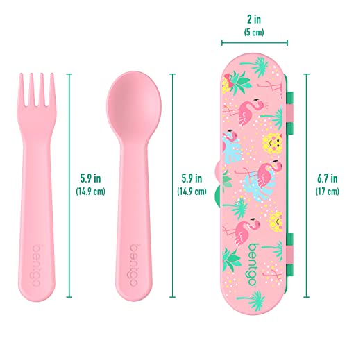 Bentgo Kids Utensil Set - Reusable Plastic Fork, Spoon & Storage Case - BPA-Free Materials, Easy-Grip Handles, Dishwasher Safe - Ideal for School Lunch, Travel, & Outdoors (Tropical) - color: Tropical