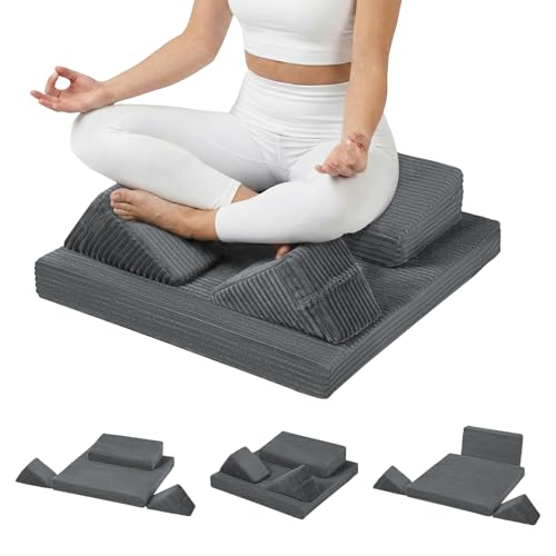 Meditation Cushion Set, Meditation Pillow for Sitting on Floor, Large Yoga Pillow with Knee Support, Washable Zafu Meditation Mat, 3 Shapes Floor Pillow for Adults, Dark Grey - color: Dark Grey