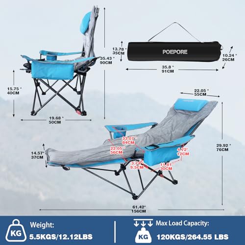 Reclining Camping Chair 4 Position with Foot Rest Comfortable for Adults 265Ibs Folding Lounger Mesh Beach Chair with Cooler Bag,Cotton Cushion and Cup Holder for Outdoor Patio - color: Blue, style: Single with Cotton Pad