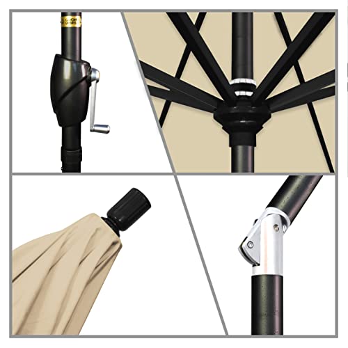 California Umbrella 9' Round Aluminum Market Umbrella, Crank Lift, Push Button Tilt, Black Pole, Sunbrella Antique Beige - color: Antique Beige