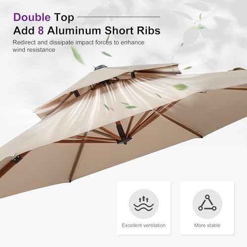 PURPLE LEAF 12ft Patio Umbrella Outdoor Round Large Cantilever Umbrella Windproof Offset Umbrellas Heavy Duty Sun Umbrellas for Garden Deck Pool Patio, Beige - color: Beige, size: 12 Feet, style: Umbrella