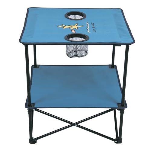 Life is Good 22” Square Compact Outdoor Folding Table with Cup Holders and Carry Bag for Beach, Camping, 30lb Weight Capacity, Blue