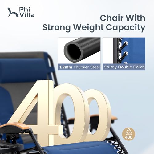 PHI VILLA XXL Oversized Padded Zero Gravity Chair, Foldable Patio Recliner, 30" Wide Seat Anti Gravity Lounger with Cup Holder, Support 400 LBS (Thumb Blue) - color: Blue, style: 1 Pcs