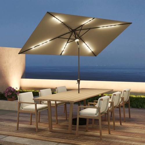 C-Hopetree Rectangular Outdoor Patio Market Umbrella with Solar LED Lights 6.5 x 10 ft - color: Taupe