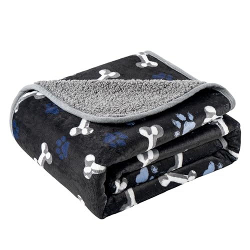 Waterproof Dog Blankets Pet Blanket, Soft Fluffy Sofa Car Bed Protector, Reversible Sherpa Fleece Dog Blanket for Large Dogs (Navy Paws, 60"x80") - color: Navy Paws, size: 60"x80"