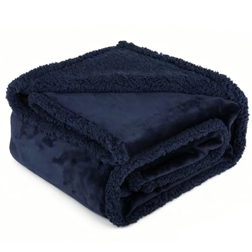 Waterproof Dog Blanket for Large Dogs - Reversible Washable Pet Blanket, Soft Sherpa Fleece Furniture Protector, Cat Throw Bed Couch, Navy,50"x60" - color: Navy, size: 50x60 Inch
