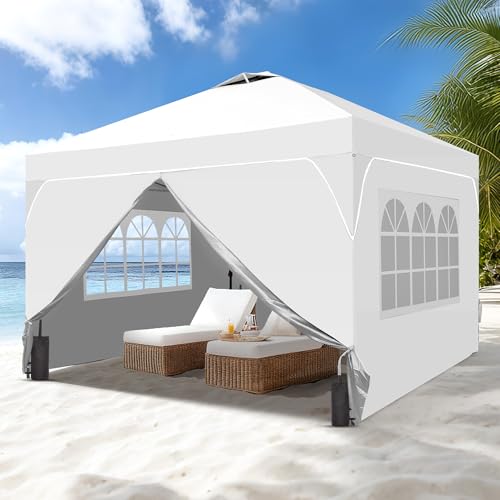 GDY 10x10FT Pop Up Canopy Tent with One Push Setup, Easy to Install with 4-Sidewalls for Events, Parties, Camping, Outdoor Gazebo with 4-Sandbags, White. - color: White, size: 10x10 Half-corner